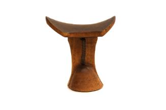 Headrest, 20th Century
probably Turkana culture; Kenya
Wood and leather; 6 3/4 × 6 3/8 × 4 1/…