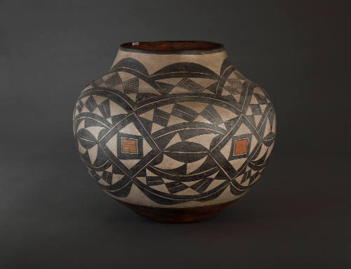 Olla with Band of Orange at Base, c.1890
Acoma or Zuni culture; New Mexico
Clay and pigment; …