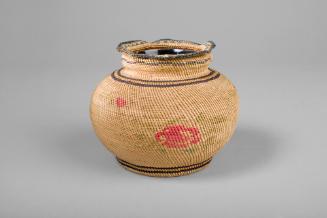Basketry Jar with Rose Motif, unknown date
Makah people; Washington
Squaw grass;  4 1/2 x 5 1…