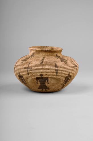 Basketry Jar with Design Consisting of Male and Female Figures and  Arrow Points and Crosses, l…