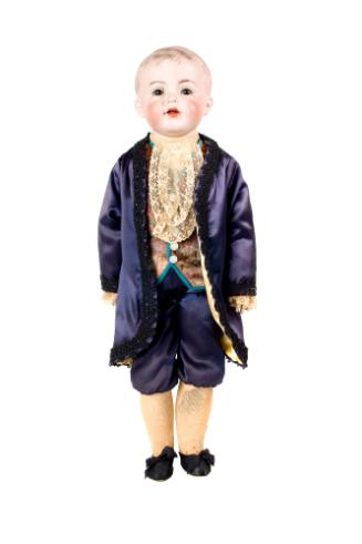 Doll, c. 1910
Simon & Halbig (1839-1920); Germany
Bisque, paint, lace, satin, and leather; 18…