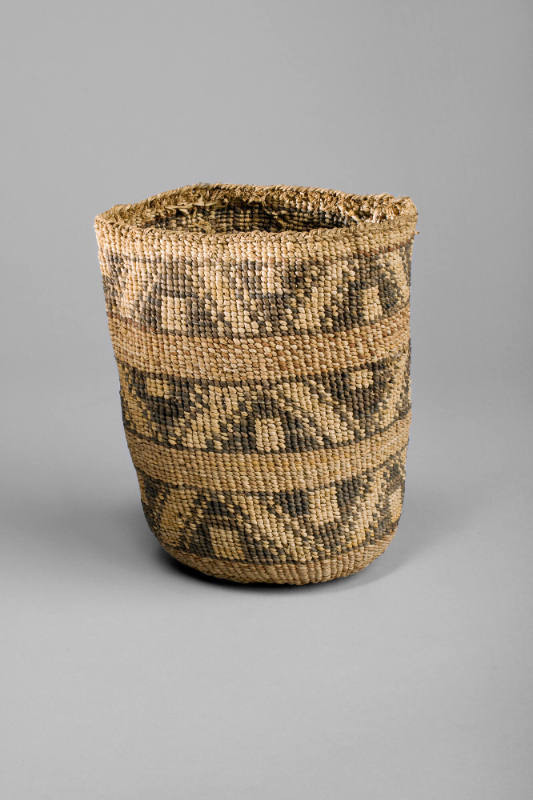 Basket with Three Bands of Geometrical Designs, unknown date
Wasco people; Oregon
Native gras…