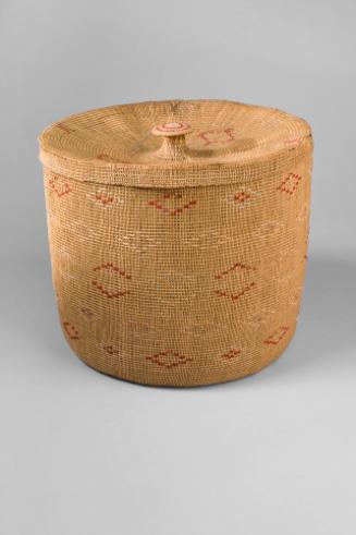 Basket, unknown date
Aleut people; Aleutian Islands, Alaska 
Beach grass and yarn; 9 1/4 x 10…