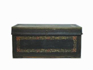 Chest, c. 1800
Manufactured in China, used in California
Leather, nail, brass and wood; 12 1/…