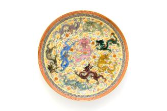 Bowl with Nine Painted Dragons, 20th Century
Han people; China
Porcelain and glaze; 1 1/2 x 7…