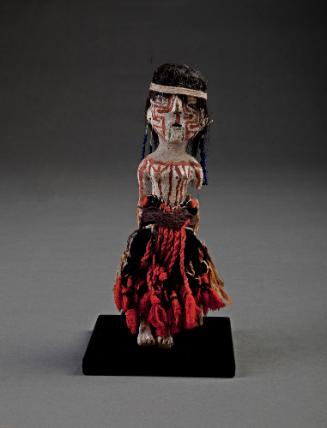 Female Figure, c. 1880
Yuma culture; Arizona
Clay, pigment, wool cloth, glass bead and reed; …