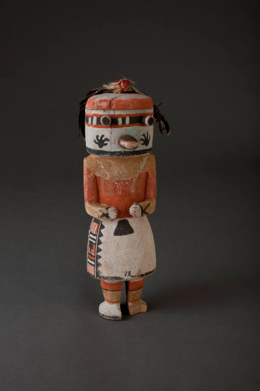 Katsina, c. 1930
Hopi culture; Arizona
Cottonwood root, pigment, cotton thread, wild turkey f…