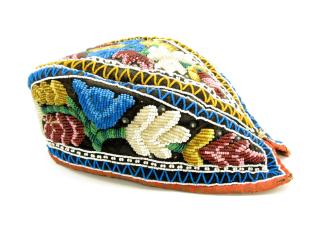 Beaded Hat, c. 1849
Iroquois people; Lake Ontario area, Canada
Calico fabric, velvet and bead…