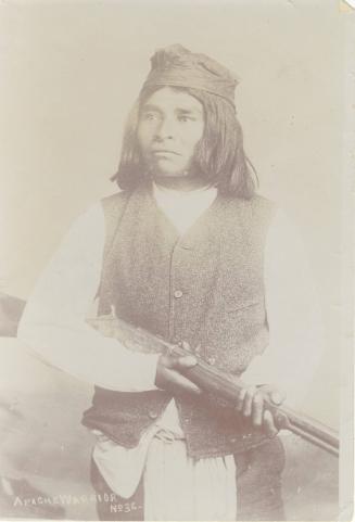 Apache Warrior, early 20th Century
Unknown photographer; United States
Photographic print; 5 …