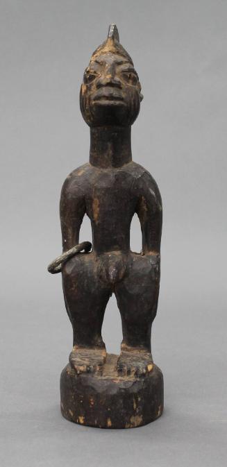 Yoruba Twin Ibeji Sculpture (Male), 20th Century
Yoruba culture; Nigeria
Wood and metal; 11 i…