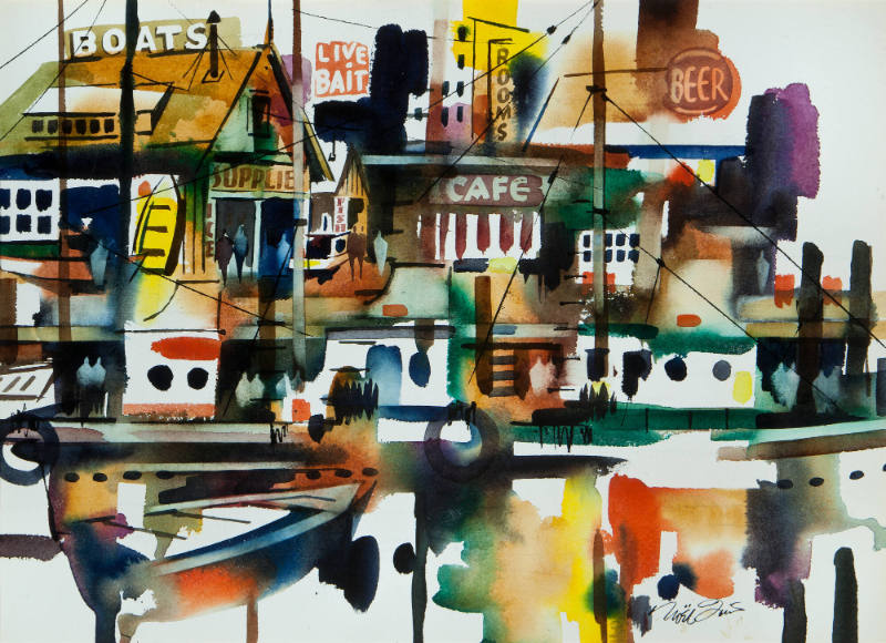 Dockside, c. 1960
Noel Quinn (American, 1915 - 1993); California
Watercolor on paper; 19 1/4 …