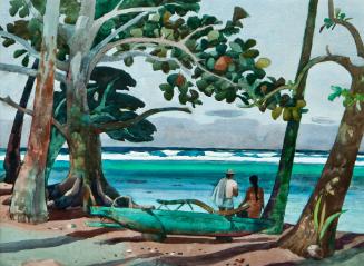 Blue Canoe Against the Reef, 1979
Millard Sheets (American, 1907 - 1989); probably French Poly…