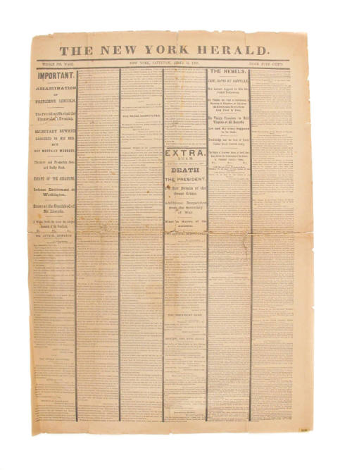 "Assassination of President Lincoln", 1865
New York Herald; New York City, New York
Ink on pa…