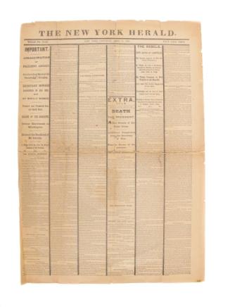 "Assassination of President Lincoln", 1865
New York Herald; New York City, New York
Ink on pa…