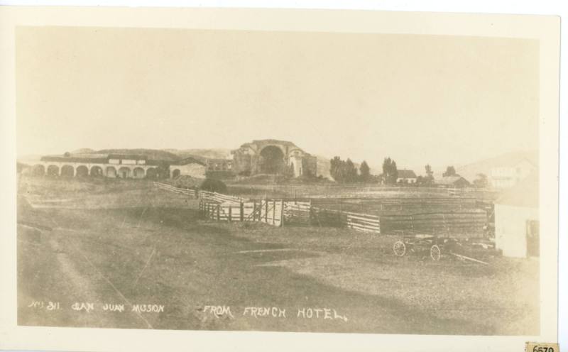 San Juan Mission from French Hotel, c. 1885
Photographer unknown; San Juan Capistrano, Califor…