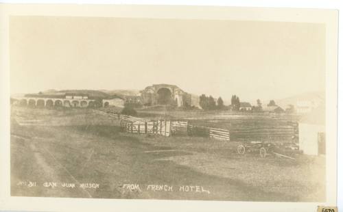 San Juan Mission from French Hotel, c. 1885
Photographer unknown; San Juan Capistrano, Califor…