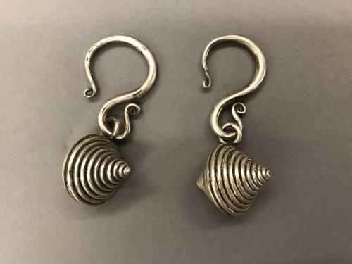 Earrings, 20th Century
Miao culture; probably Guizhou Province, China
Silver; 1 1/4 × 3 1/2 i…