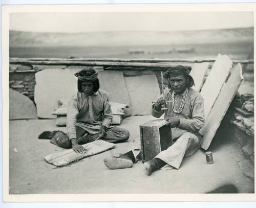 Zuni Men Making Beads, 1895
Unknown photographer; Arizona or New Mexico
Photographic print; 6…