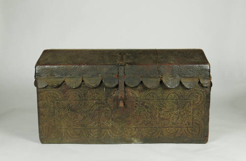 Chest and Key, 17th to 18th Century
probably Peru
Leather, wood and iron; 20 1/2 × 36 × 19 3/…