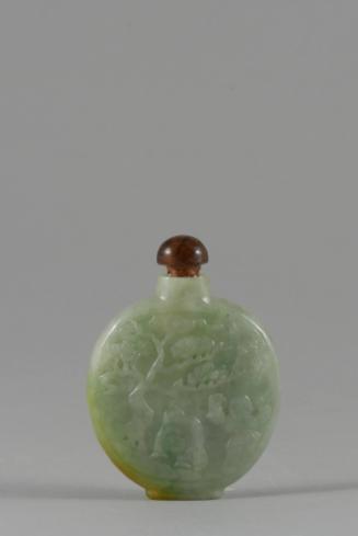 Snuff Bottle, Qing dynasty (1644-1911)
China
Jade; 2 1/4 × 1 3/4 × 1/2 in.
98.56.11a,b
Gift…