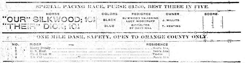 Program Santa Ana Races, Nov 5, 1892
32nd District Agricultural Association; Santa Ana, Califo…