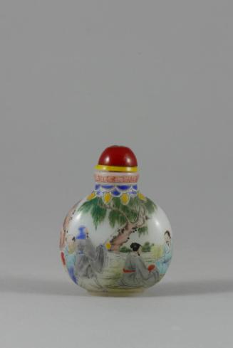 Snuff Bottle with Scholars, late 20th century 
China
Milk glass, enamel and cork; 2 3/8 × 2 7…