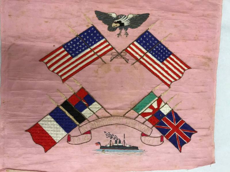 WWI Memoriam Flag, early 20th Century
United States
Silk and cotton; 18 1/2 × 21 1/2 in.
96.…