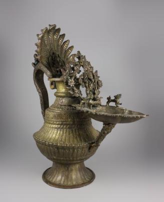 Oil Lamp (Sukunda), early 19th Century
Newar culture; Kathmandu Valley, Nepal
Brass; 16 1/2 ×…