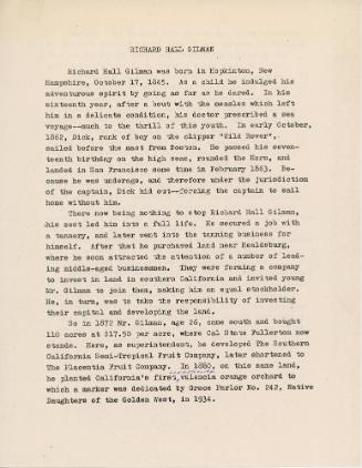 Biography of Richard Hall Gilman, 1940s
Unknown Author; California
Paper and ink
40631.4a,b
…