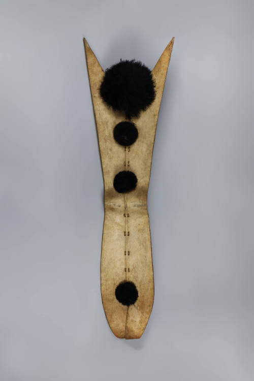 Shield, 20th Century
Otuho culture; South Sudan
Bleached buffalo hide, wood, and ostrich feat…