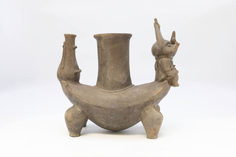 Vessel, 1000-1600 CE
Tairona culture; Colombia
Ceramic and pigment; 10 × 6 1/2 × 12 1/2 in.
…