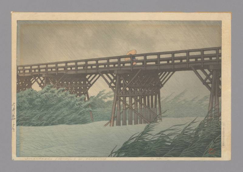 Sudden Shower at Imai Bridge, c. 1932
Hasui Kawase (Japanese, 1883-1957)
Woodblock print on p…