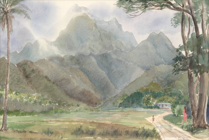 Morning Mists, mid 20th Century
Len Staples; Rarotonga, Cook Islands
Watercolor on paper; 13 …