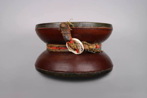 Drum (Damaru), 20th Century
Tibet Autonomous Region
Wood, leather, cloth and shell; 4 3/8 × 7…