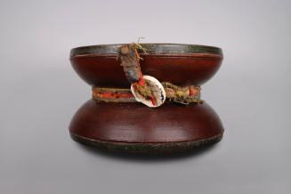 Drum (Damaru), 20th Century
Tibet Autonomous Region
Wood, leather, cloth and shell; 4 3/8 × 7…