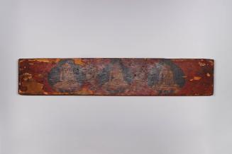 Sutra Cover, 19th Century
Tibet Autonomous Region
Wood and paint; 4 3/4 × 23 5/8 × 7/8 in.
2…