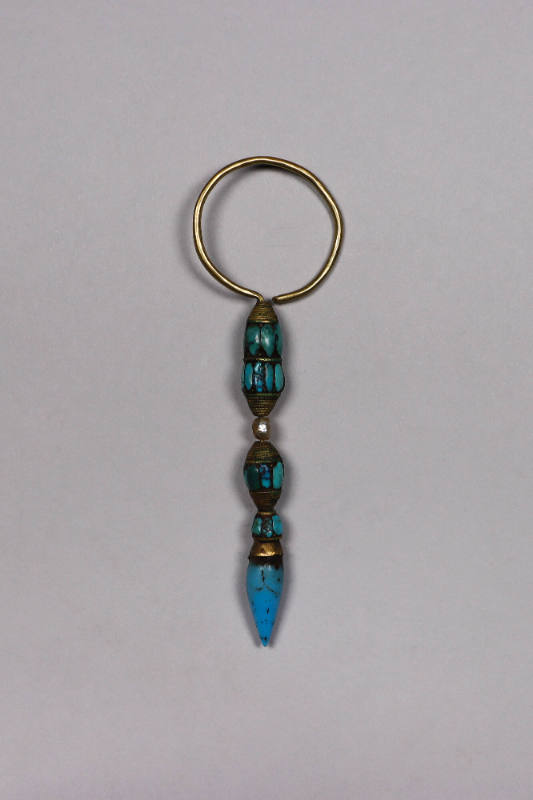 Men’s Ear Drop (Sochi), 19th to 20th Century
Tibetan Autonomous Region
Brass, turquoise and m…
