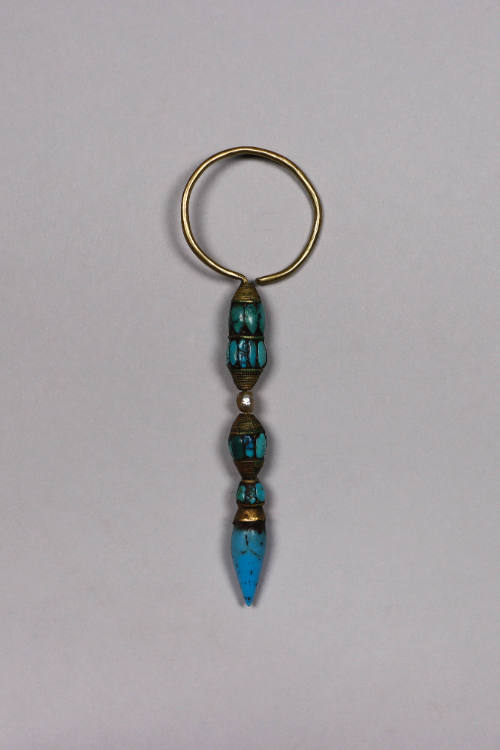 Men’s Ear Drop (Sochi), 19th to 20th Century
Tibetan Autonomous Region
Brass, turquoise and m…