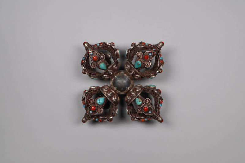 Cross Vajra (Visvavajra), 19th to 20th Century
Tibet Autonomous Region
Silver, coral and turq…