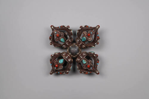 Cross Vajra (Visvavajra), 19th to 20th Century
Tibet Autonomous Region
Silver, coral and turq…