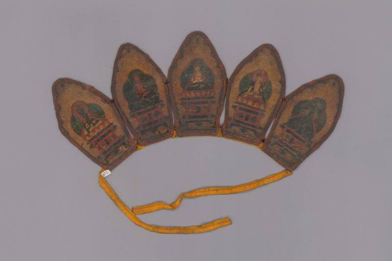 Crown Depicting the Five Transcendent Buddhas, c. 1900
Tibet Autonomous Region
Leather, cloth…