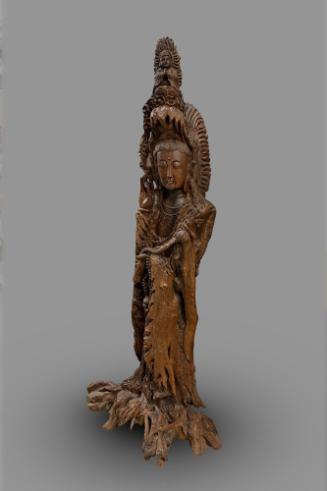 Guanyin, mid 20th Century
China
Wood; 77 1/4 × 31 × 26 in.
2024.2.1
Gift of Kang and Hsiang…