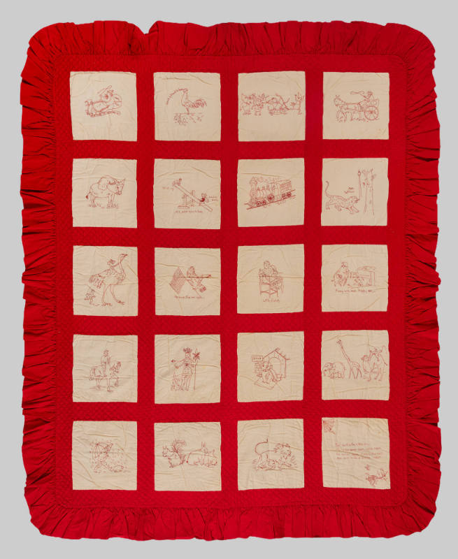 "Penny Squares" Pattern Quilt, c. 1910
Maker unknown; United States
Cotton; 44 1/2 x 63 in. …