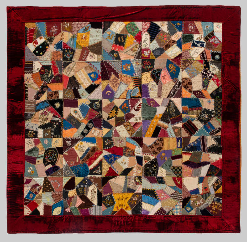 Crazy Quilt, 1888
Unknown quilter with initials LAP; possibly North Dakota or Alaska
Velvet, …