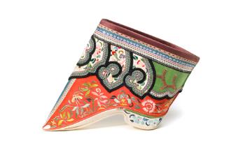 Shoe for a Bound Foot, c. 1875
China
Silk, paper, braid and cloth; 6 1/4 x 1 7/8 x 5 1/4 in. …
