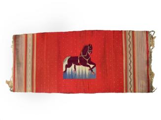 Serape with Prancing Horse Design, c. 1890
Mexican; Morelia, Michoacán, Mexico
Wool; 22 1/2 x…